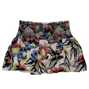 Free People Women Medium LA Nights Floral Flower Ruched Waist Stretch Mini Skirt